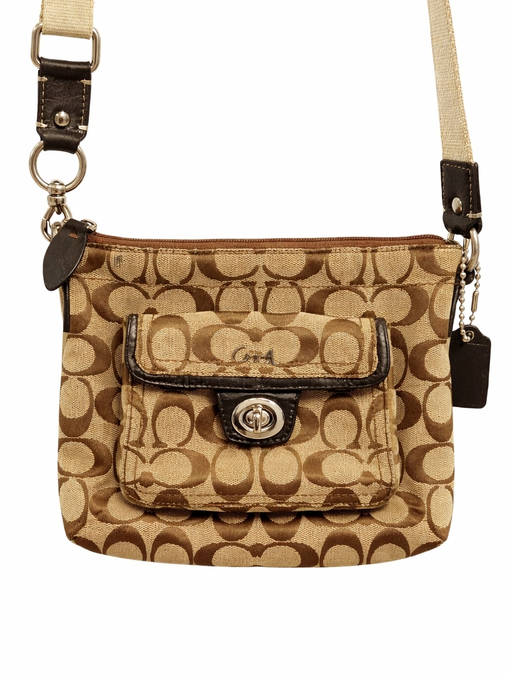 Coach Khaki and Brown Signature Crossbody Bag